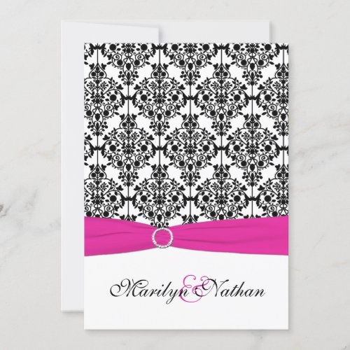 Pink, White, Black Damask Wedding Invitation