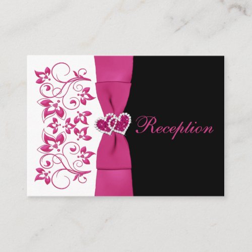 Pink White Black Floral Wedding Reception Card