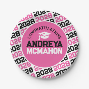 Pink, White & Black Graduation Personalized Paper Plates