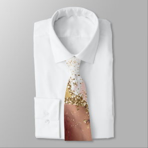 Pink White Black Mauve Gold Glitter Agate Marble Neck Tie