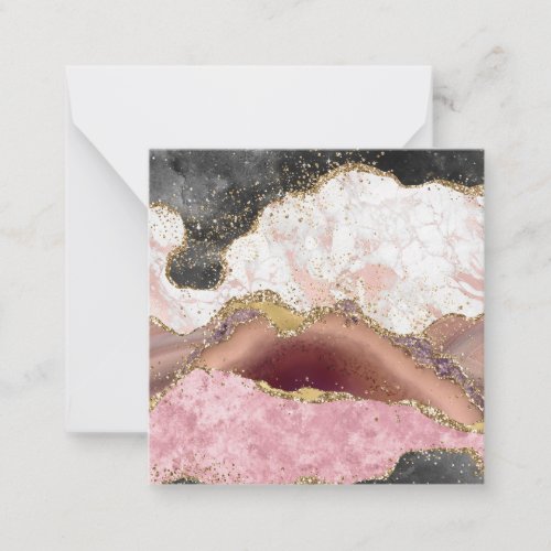Pink White Black Mauve Gold Glitter Agate Marble Note Card