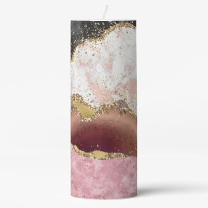 Pink White Black Mauve Gold Glitter Agate Marble Pillar Candle