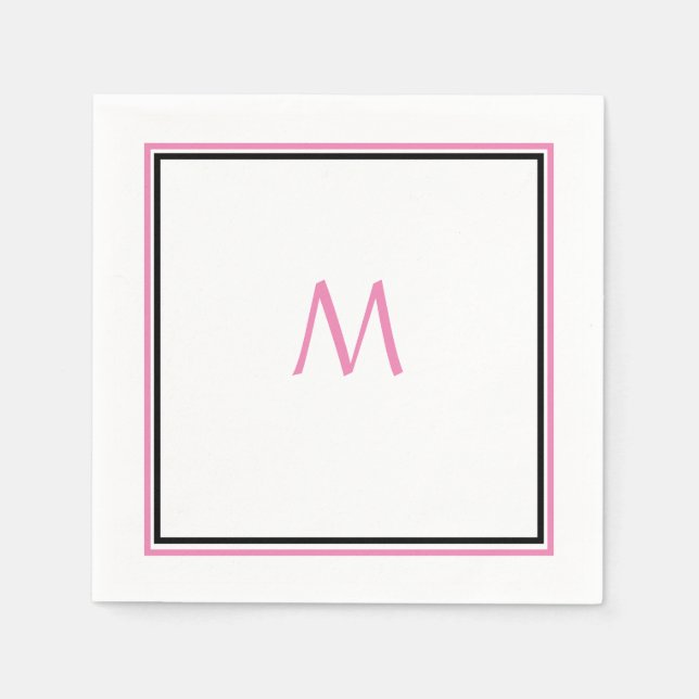 Pink White Black Monogram Initial Custom Name Cool Napkins (Front)