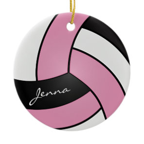 Pink, White & Black Personalize Volleyball Ceramic Ornament