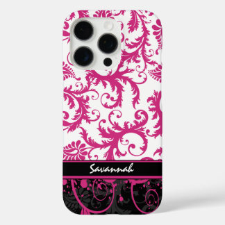 Pink White Black Personalized Damask iPhone 16 Pro Case