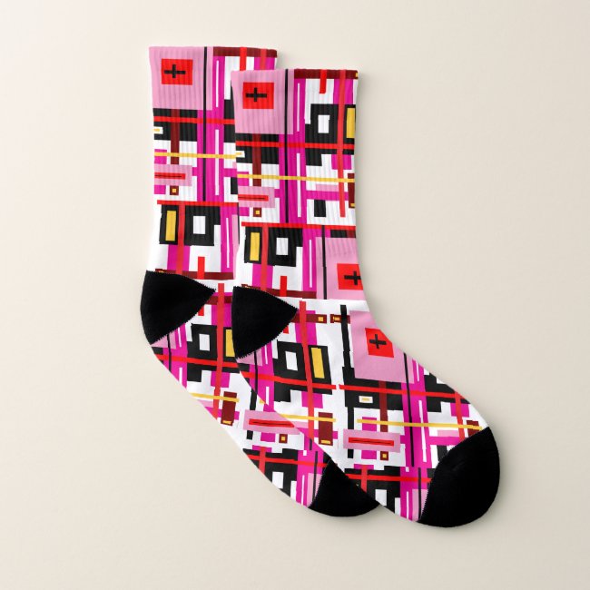 Pink White Black Red Abstract Pattern Socks