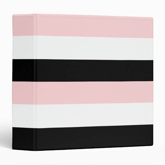 Pink White Black Stripes 3 Ring Binder (Front/Spine)