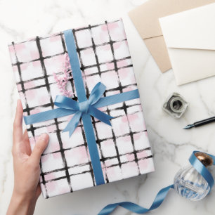 Pink White Black Stripes Wrapping Paper