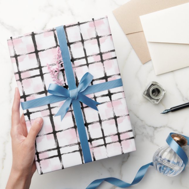 Pink White Black Stripes Wrapping Paper (Gifting)