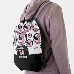 Pink, White & Black Volleyball  Drawstring Bag