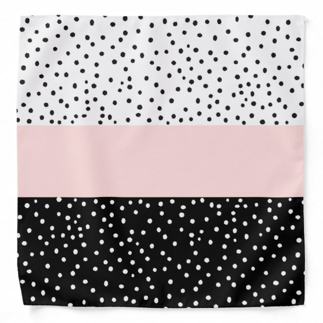 Pink white black watercolor polka dots bandana (Front)