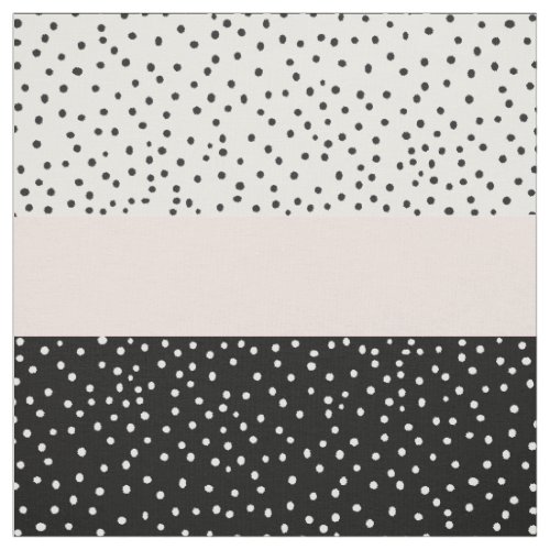 Pink white black watercolor polka dots fabric