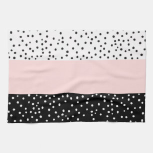 Pink white black watercolor polka dots kitchen towel