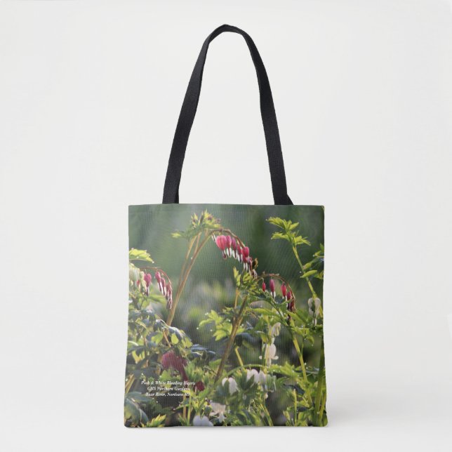 Pink & White Bleeding Hearts Tote Bag (Front)