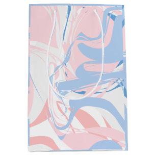 Pink White Blue Marble Swirl Abstract Baby   Medium Gift Bag