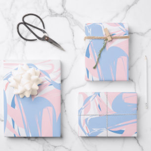 Pink White Blue Marble Swirl Abstract Baby  Wrapping Paper Sheets