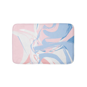 Pink White Blue Marble Swirl Abstract Bath Mat