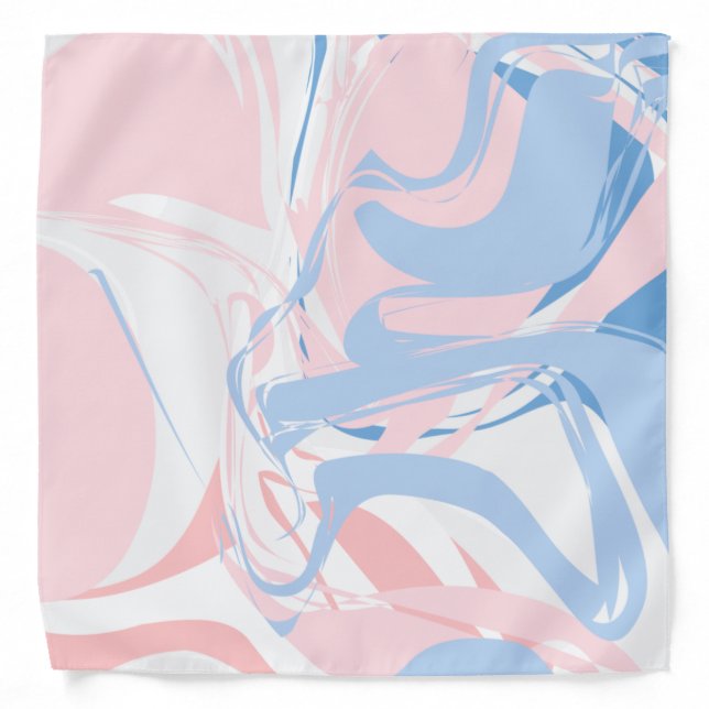 Pink White Blue Marble Swirl Abstract Modern  Bandana (Front)