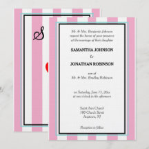 Pink White Blue Stripes Wedding Monogram