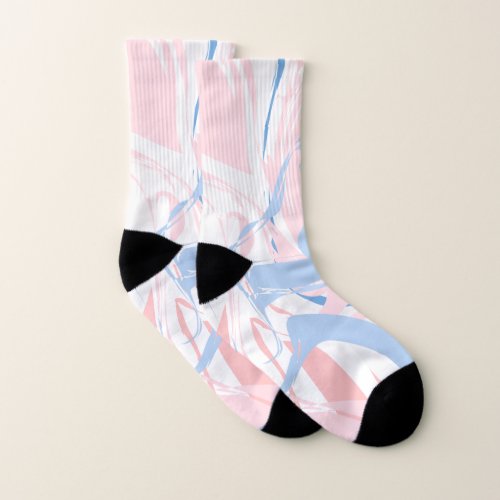 Pink White Blue Swirl Abstract All Over Print Socks