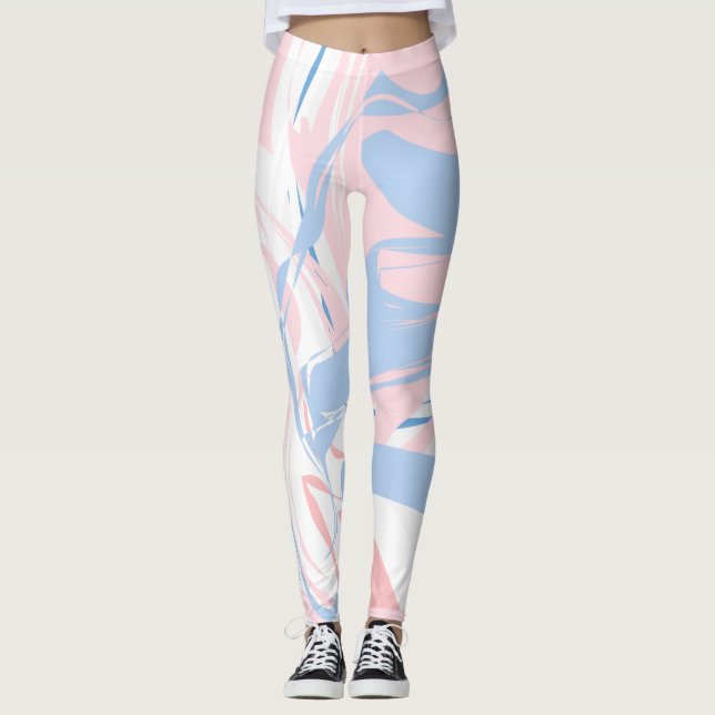Pink White Blue Swirl Abstract  Leggings (Front)