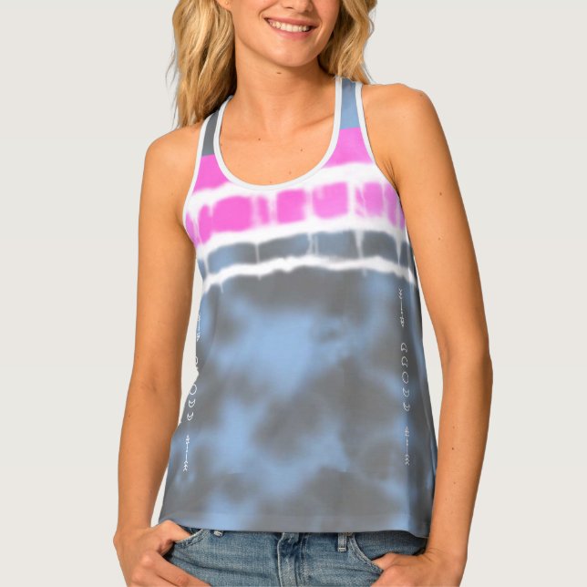 Pink white & Blue Tie dye Twist Sway in Style Tank Top (Front)