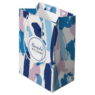 Pink white & blue watercolors brushstrokes pattern medium gift bag