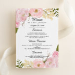 Pink White Blush Botanical Wedding Dinner Menu<br><div class="desc">Matching invitation,  rsvp cards,  postage stamps and more in the Little Bayleigh Store. We have used artwork from: www.createthecut.com</div>