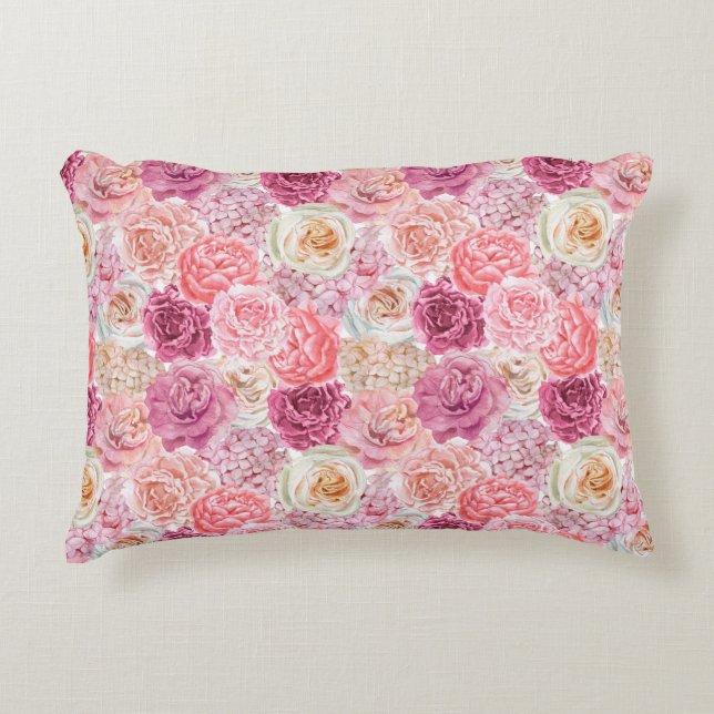Pink White Blush Pink Magenta Floral Flowers Accent Pillow (Front)