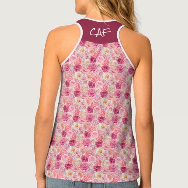 Pink White Blush Pink Magenta Floral Flowers Girly Tank Top (Back)