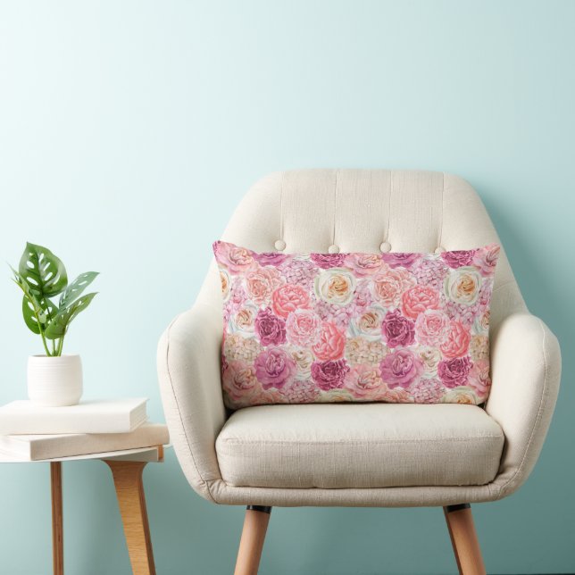 Pink White Blush Pink Magenta Floral Flowers  Lumbar Pillow (Chair)