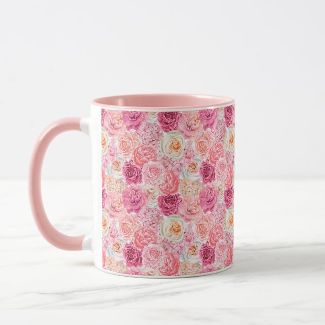 Pink White Blush Pink Magenta Floral Flowers  Mug (Left)
