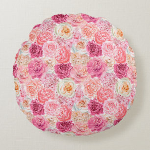 Pink White Blush Pink Magenta Floral Flowers Round Pillow