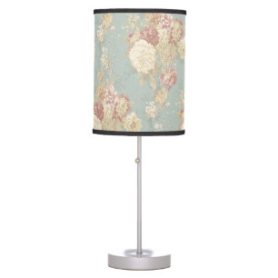 Pink White Blush Roses Blue Floral Shabby Chic Table Lamp