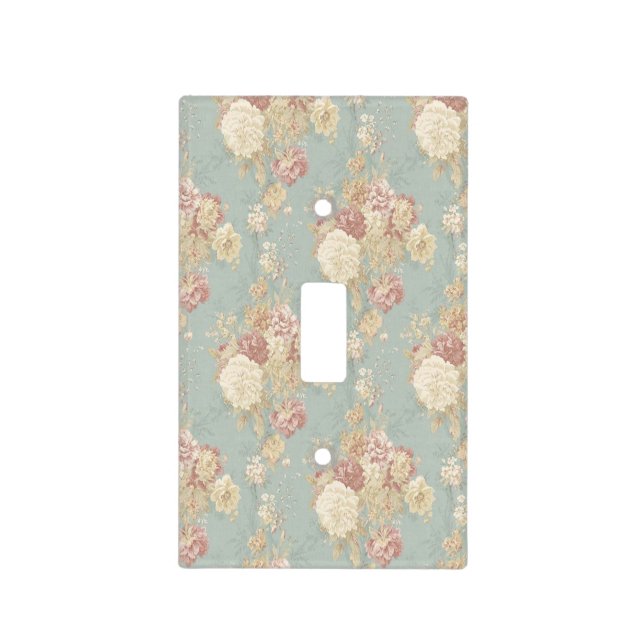 Pink White Blush Roses on Blue Background  Light Switch Cover (Front)