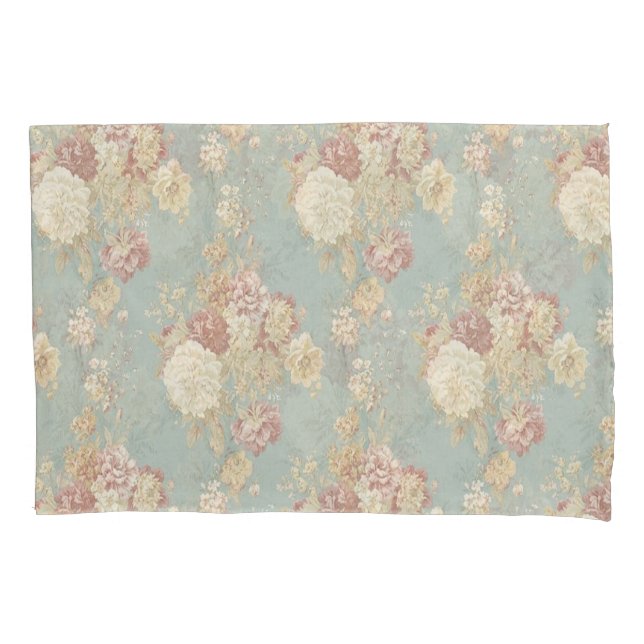 Pink White Blush Roses on Blue Background  Pillow Case (Front)