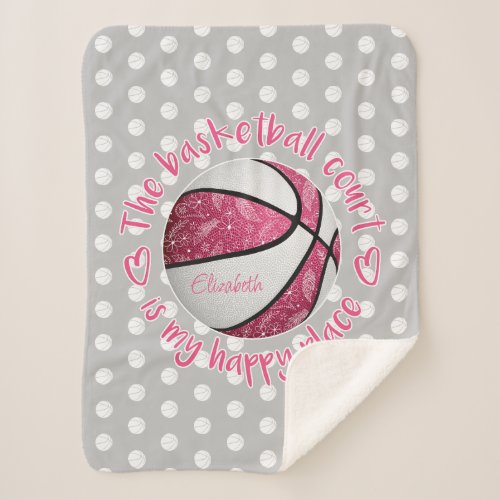 pink white boho basketball court my happy place sherpa blanket