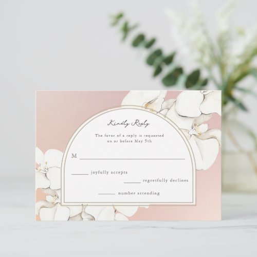 Pink White Botanical Orchid Floral Wedding RSVP Card