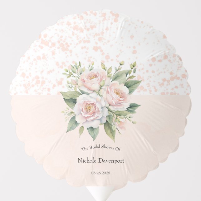 Pink White Botanical Rose Bouquet Bridal Shower Balloon (Front)
