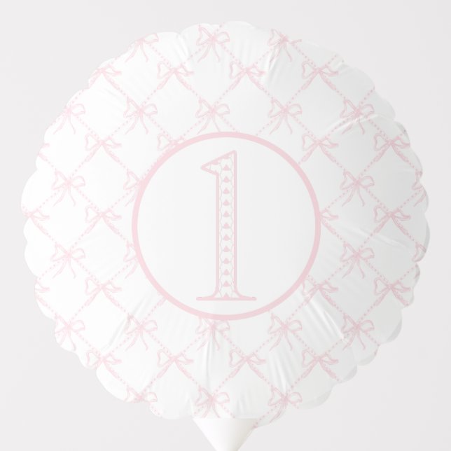 Pink & White Bow, Grandmillenial Ribbon Balloon (Front)