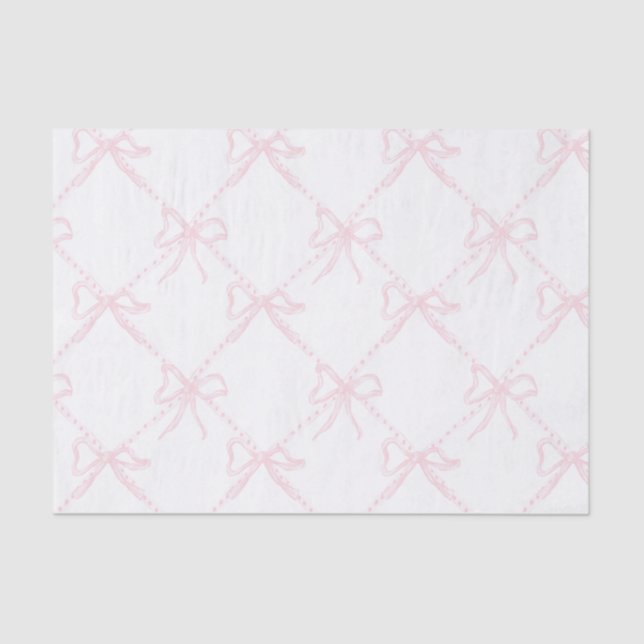 Pink & White Bow, Grandmillenial Ribbon  Tissue Paper (Front)