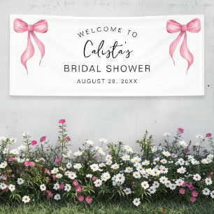 Pink White Bow Personalized Welcome Bridal Shower Banner