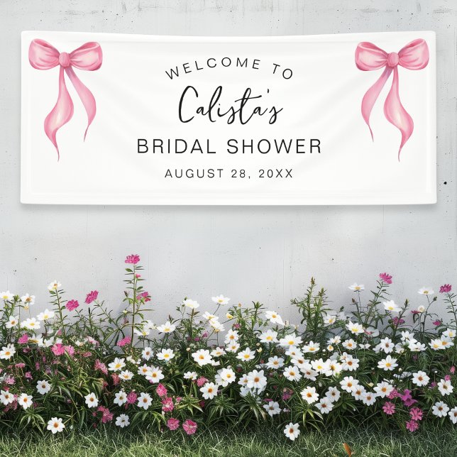 Pink White Bow Personalized Welcome Bridal Shower Banner (Shown on a 2.5 x 6' banner)