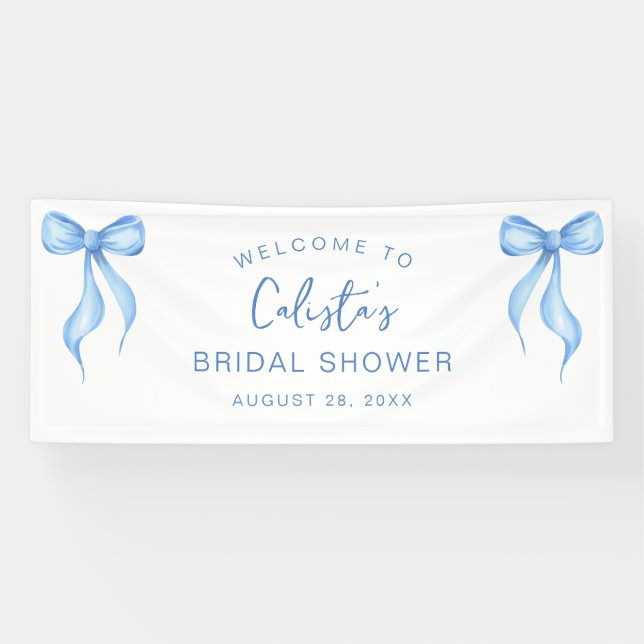 Pink White Bow Personalized Welcome Bridal Shower Banner (Horizontal)