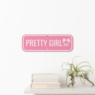 Pink White Bow Pretty Girl Avenue Metal Sign