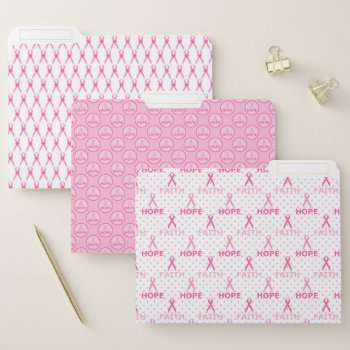 Pink & White Breast Cancer Support File Folders by JLBIMAGES at Zazzle