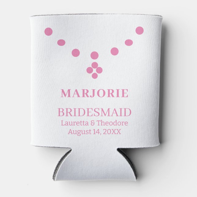 Pink & White Bridesmaid Gift Personalized Can Cooler (Front)