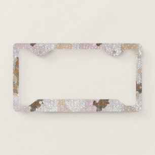 Pink White Brown Animal Print Sparkle License Plate Frame