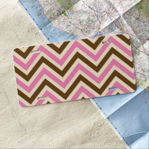 Pink White Brown Zig Zag Lines Cowgirl Country License Plate