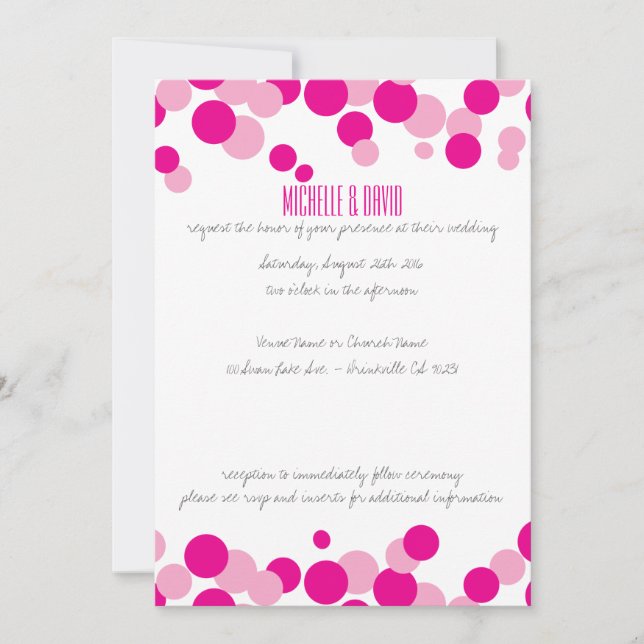Pink & White Bubbles Confetti Wedding Invitations (Front)